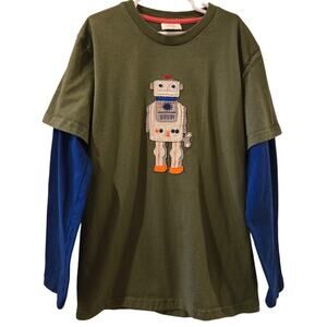 Mini Boden Green Robot Long Sleeve Layered Tee 9 to 10 Years  Cotton